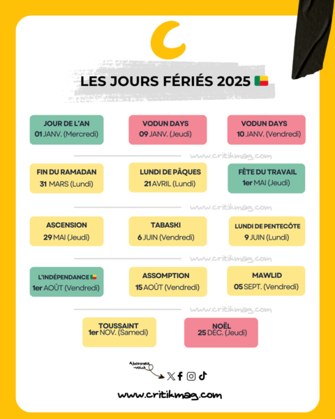 Calendrier 2025 des jours fériés au Bénin : Les dates clés à ne pas manquer