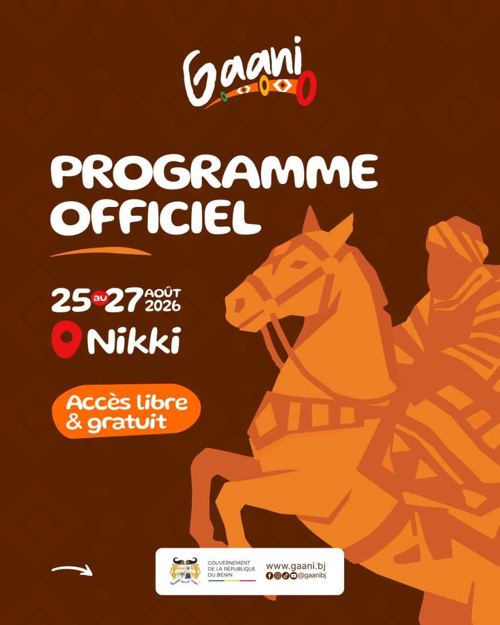 Programme officiel de la Gaani 2026 à Nikki, du 25 au 27 août 2026